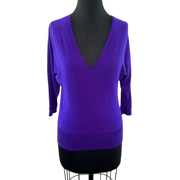 Ralph Lauren Black Label Purple Top Cashmere Knit 3/4 Sleeve V-Neck Size Small S - Picture 1 of 10